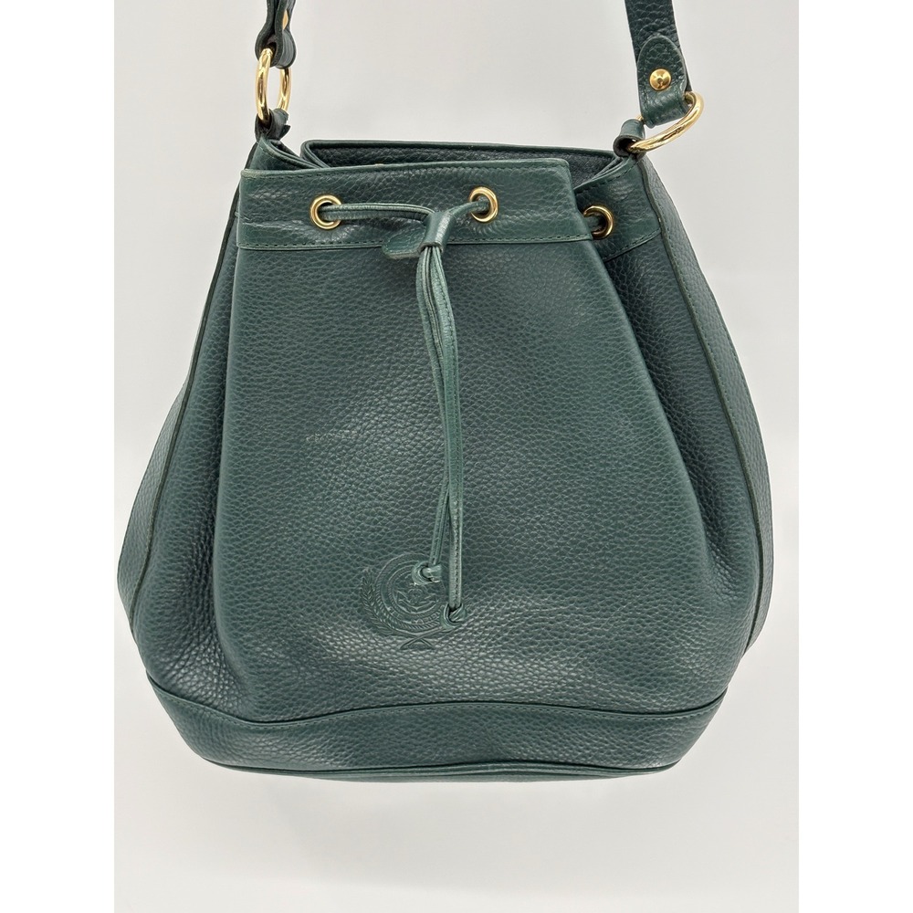 Ted Lapidus‎ Bucket Bag Purse Shoulder Green Pebble Leather